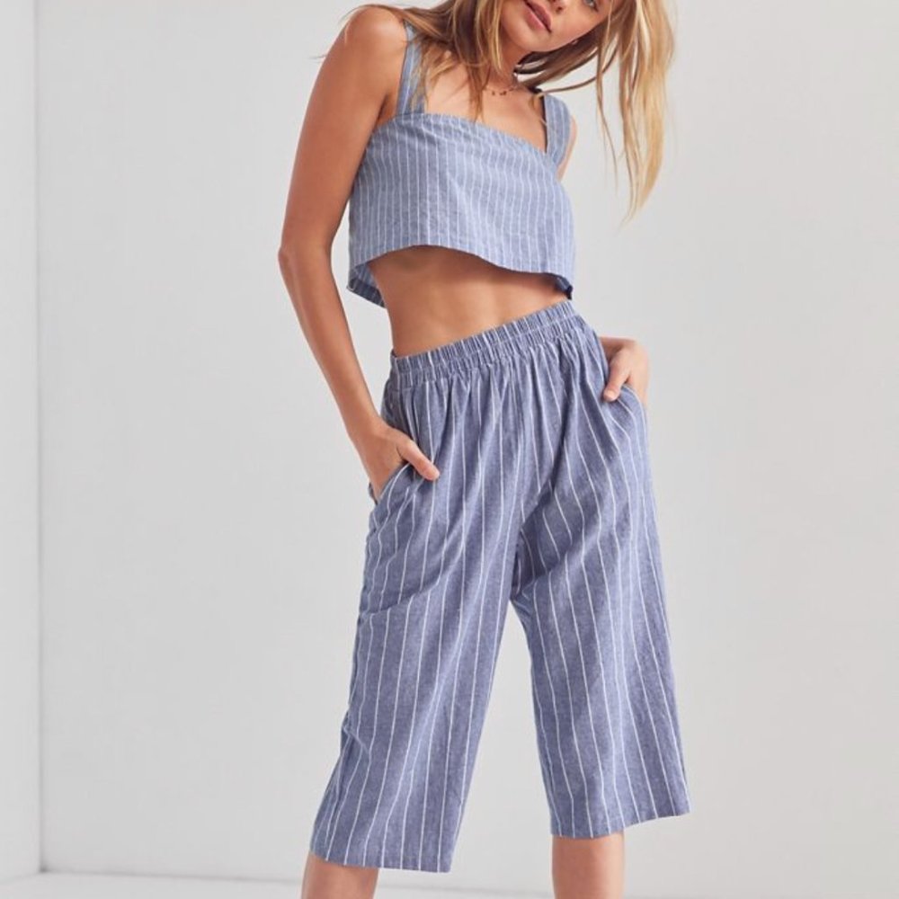 Lucca Couture White Stripe High-Rise Two-Piece Set